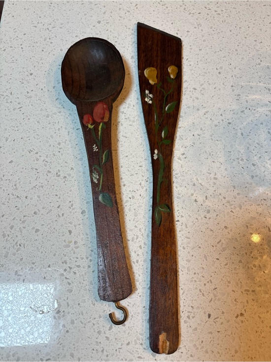 Other - Vintage Brown Wooden Kitchen Spoon and Spatula Set